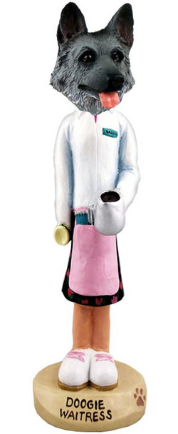 Black & Silver German Shepherd Waitress Doogie Collectible Dog Figurine