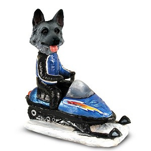 Black & Silver German Shepherd Snowmobile Doogie Collectible Dog Figurine