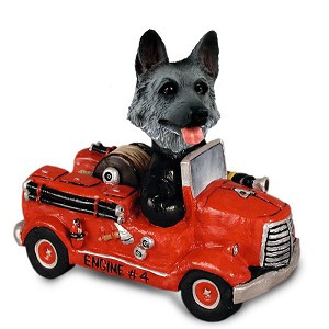 Black & Silver German Shepherd Fire Engine Doogie Collectible Dog Figurine