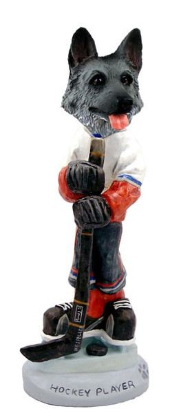Black & Silver German Shepherd Hockey Player Doogie Collectible Dog Figurine