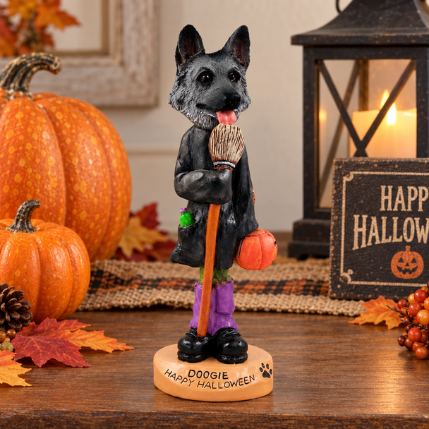 Black & Silver German Shepherd Happy Halloween Doogie Collectible Dog Figurine