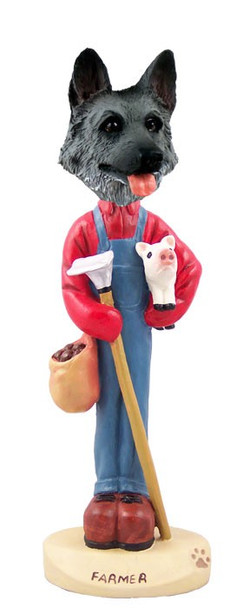Black & Silver German Shepherd Farmer Doogie Collectible Dog Figurine