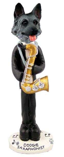 Black & Silver German Shepherd Saxophonist Doogie Collectible Dog Figurine