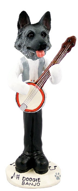 Black & Silver German Shepherd Banjo Doogie Collectible Dog Figurine