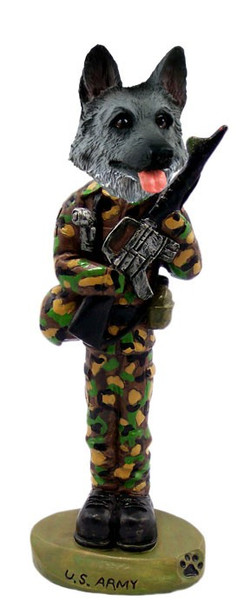 Black & Silver German Shepherd U S Army Doogie Collectible Dog Figurine