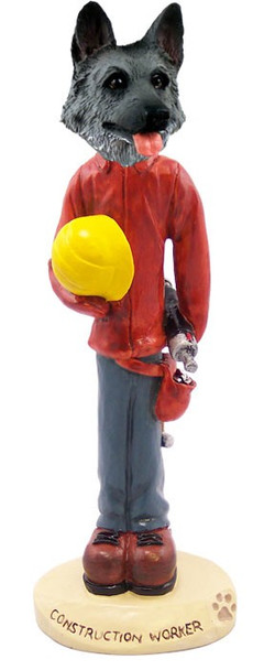 Black & Silver German Shepherd Construction Worker Doogie Collectible Dog Figurine