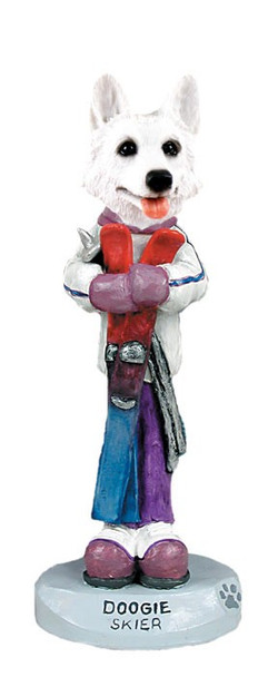 White German Shepherd Skier Doogie Collectible Dog Figurine