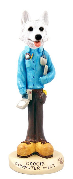 White German Shepherd Computer Whiz Doogie Collectible Dog Figurine