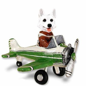 White German Shepherd Airplane Doogie Collectible Dog Figurine