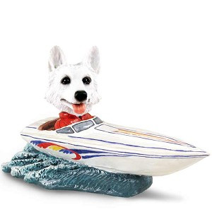White German Shepherd Motorboat Doogie Collectible Dog Figurine