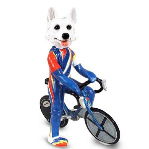 White German Shepherd Bicycle Doogie Collectible Dog Figurine