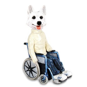 White German Shepherd Wheelchair Doogie Collectible Dog Figurine