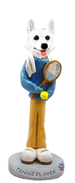 White German Shepherd Tennis Player Doogie Collectible Dog Figurine