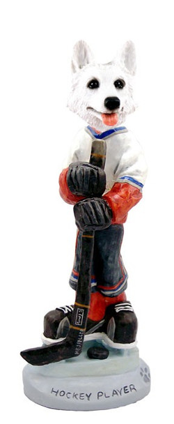 White German Shepherd Hockey Player Doogie Collectible Dog Figurine
