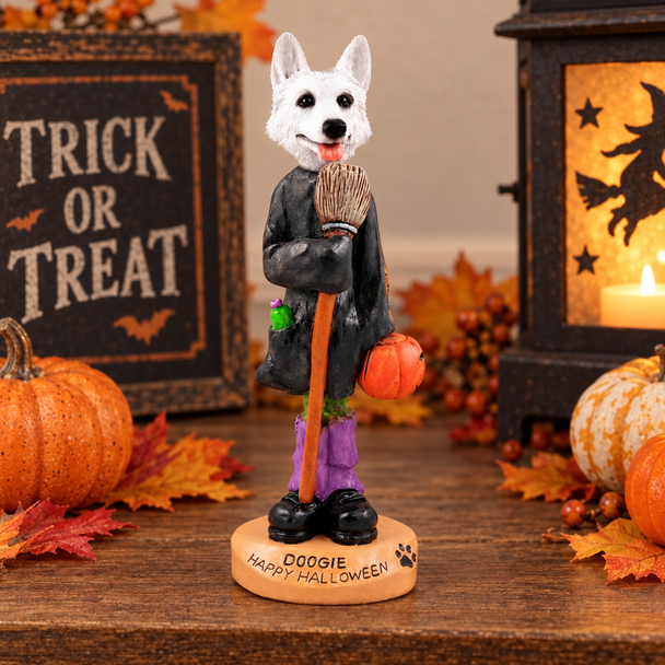 White German Shepherd Happy Halloween Doogie Collectible Dog Figurine