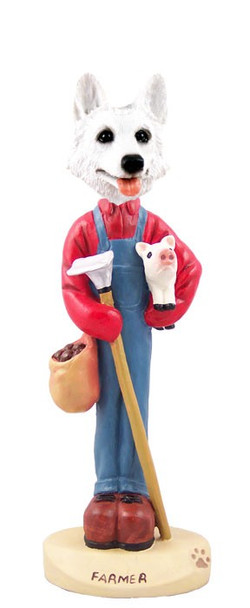 White German Shepherd Farmer Doogie Collectible Dog Figurine