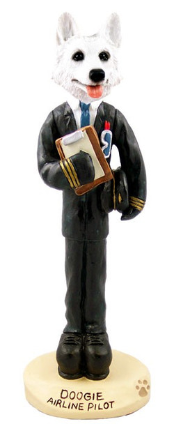 White German Shepherd Airline Pilot Doogie Collectible Dog Figurine