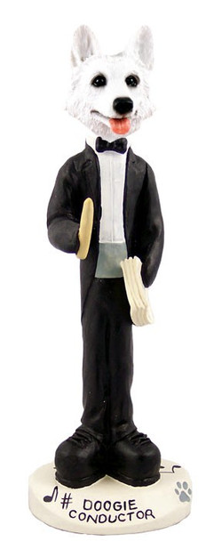 White German Shepherd Conductor Doogie Collectible Dog Figurine