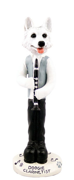 White German Shepherd Clarinetist Doogie Collectible Dog Figurine