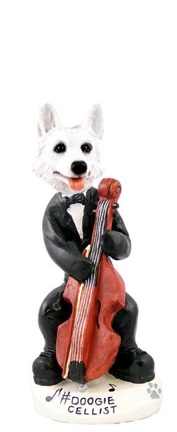 White German Shepherd Cellist Doogie Collectible Dog Figurine