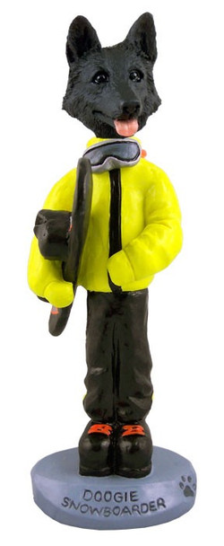 Black German Shepherd Snowboarder Doogie Collectible Dog Figurine