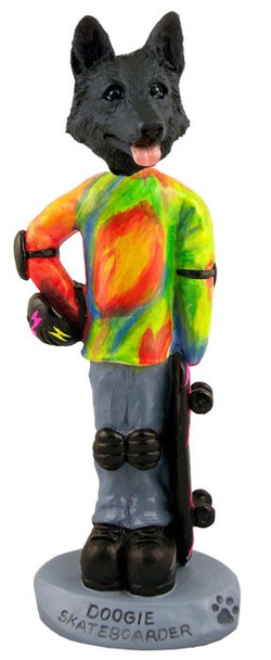 Black German Shepherd Skateboarder Doogie Collectible Dog Figurine