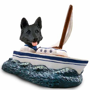 Black German Shepherd Sailboat Doogie Collectible Dog Figurine