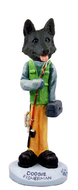Black German Shepherd Fisherman Doogie Collectible Dog Figurine