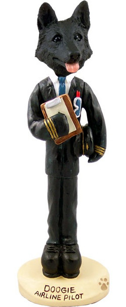 Black German Shepherd Airline Pilot Doogie Collectible Dog Figurine