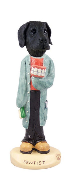 Black Great Dane Uncropped Ears Dentist Doogie Collectible Dog Figurine