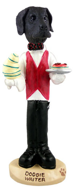 Black Great Dane Uncropped Ears Waiter Doogie Collectible Dog Figurine
