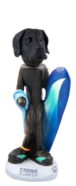 Black Great Dane Uncropped Ears Surfer Doogie Collectible Dog Figurine