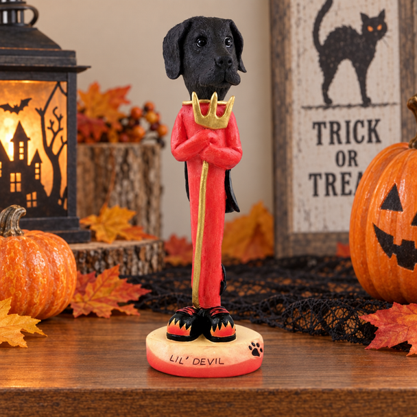 Black Great Dane Uncropped Ears Lil Devil Doogie Collectible Dog Figurine