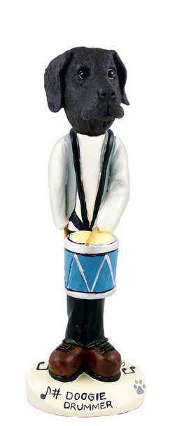 Black Great Dane Uncropped Ears Drummer Doogie Collectible Dog Figurine