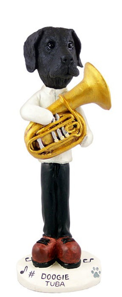 Black Great Dane Uncropped Ears Tuba Doogie Collectible Dog Figurine