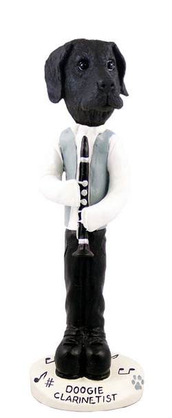 Black Great Dane Uncropped Ears Clarinetist Doogie Collectible Dog Figurine