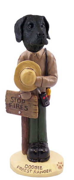 Black Great Dane Uncropped Ears Forest Ranger Doogie Collectible Dog Figurine
