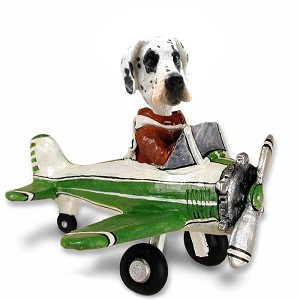 Great Dane (Harelquin Uncropped Ears) Airplane Doogie Collectible Dog Figurine
