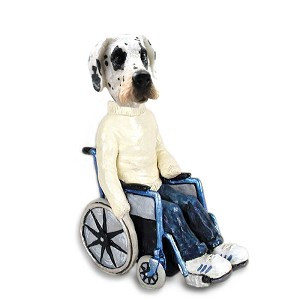 Great Dane (Harelquin Uncropped Ears) Wheelchair Doogie Collectible Dog Figurine