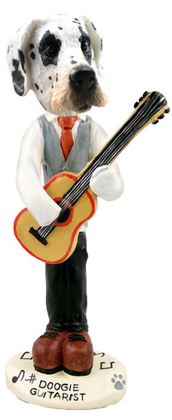 Great Dane (Harelquin Uncropped Ears) Guitarist Doogie Collectible Dog Figurine