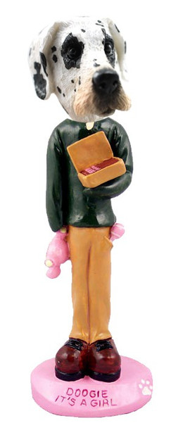 Great Dane (Harelquin Uncropped Ears) It's a Girl Doogie Collectible Dog Figurine