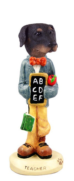 Black Doberman Pinscher Uncropped Ears Teacher Doogie Collectible Dog Figurine