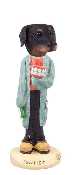 Black Doberman Pinscher Uncropped Ears Dentist Doogie Collectible Dog Figurine