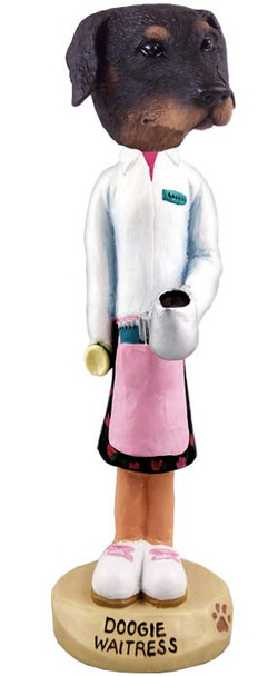 Black Doberman Pinscher Uncropped Ears Waitress Doogie Collectible Dog Figurine