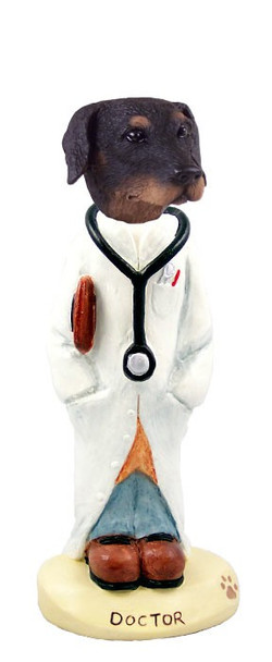 Black Doberman Pinscher Uncropped Ears Doctor Doogie Collectible Dog Figurine