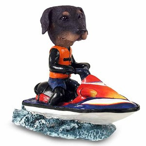 Black Doberman Pinscher Uncropped Ears Jet Ski Doogie Collectible Dog Figurine