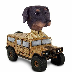 Black Doberman Pinscher Uncropped Ears Hummer Doogie Collectible Dog Figurine