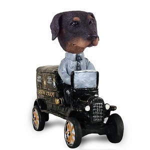Black Doberman Pinscher Uncropped Ears Paddy Wagon Doogie Collectible Dog Figurine