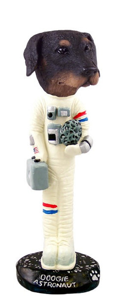 Black Doberman Pinscher Uncropped Ears Astronaut Doogie Collectible Dog Figurine