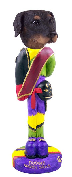 Black Doberman Pinscher Uncropped Ears Mardi Gras Doogie Collectible Dog Figurine